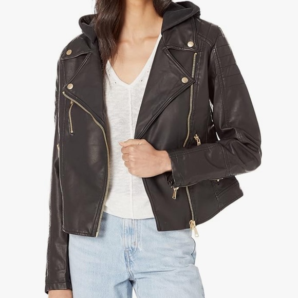 FREE PEOPLE Harriett Hooded Faux Leather Moto Jacket - Picture 2 of 12